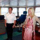 The Crown Prince and Crown Princess with Captain Karl Robert Røttingen on board the resarch vessel Dr. Fridtjof Nansen  (Photo: Lise Åserud / Scanpix)